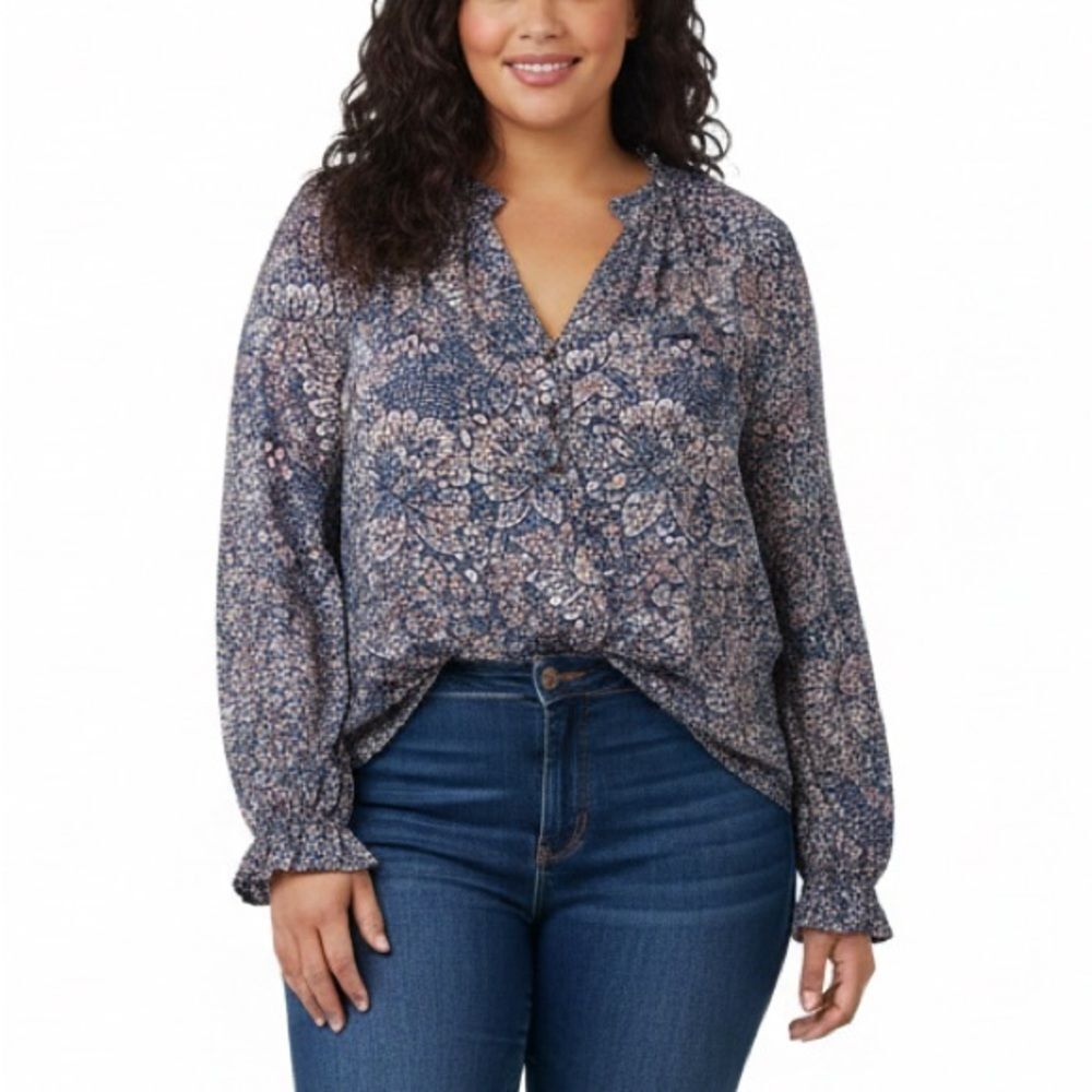 Maeve by Anthropology Blue Mosaic Floral Colette Long Sleeves Peasant Blouse - Picture 1 of 6